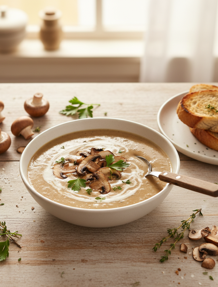 Feature image for yummy Keto & Low carb Creamy Mushroom Soup Recipe