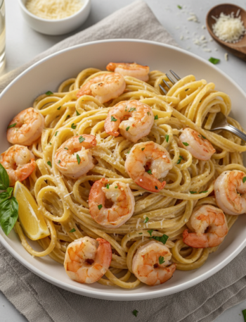 Feature image for yummy Keto & Low carb Shrimp Alfredo Recipe