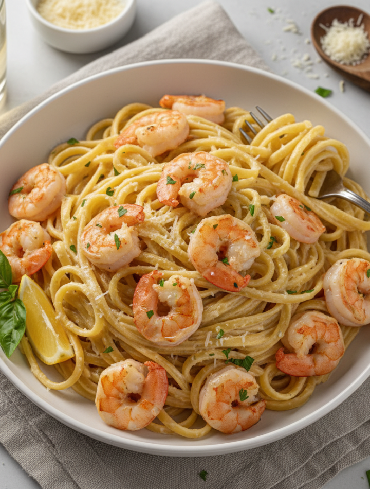 Feature image for yummy Keto & Low carb Shrimp Alfredo Recipe