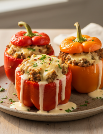 Feature image for yummy Keto & Low carb Stuffed Bell Peppers Recipe