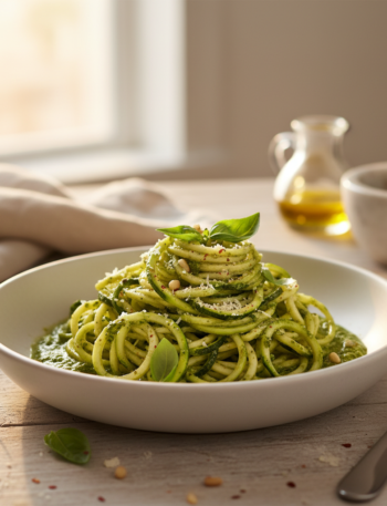 Feature image for yummy Weight Watchers Zucchini Noodles with Pesto Recipe