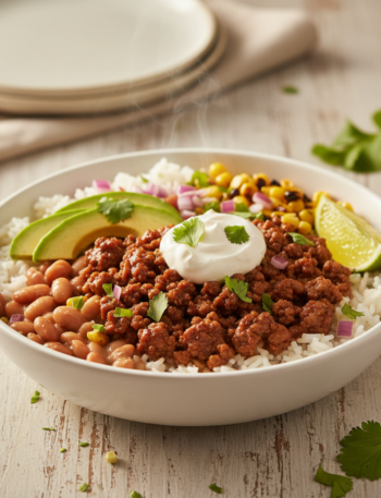 Feature image for yummy Keto & Low carb Beef Burrito Bowl Recipe