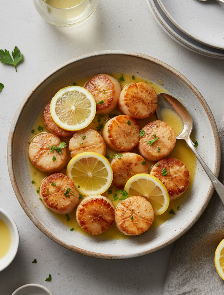 Feature image for yummy Keto & Low carb Lemon Butter Scallops Recipe
