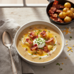 Feature image for yummy Keto & Low carb Loaded Baked Potato Soup Recipe