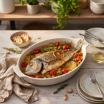 Feature image for yummy Keto & Low carb Mediterranean Baked Fish Recipe