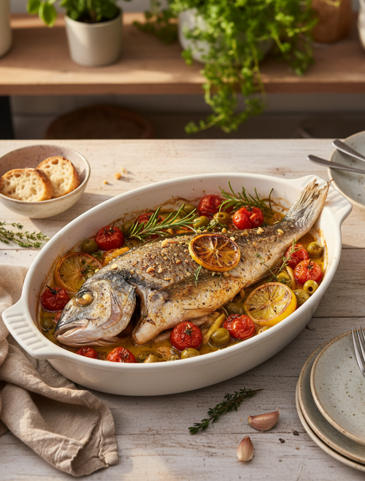 Feature image for yummy Keto & Low carb Mediterranean Baked Fish Recipe