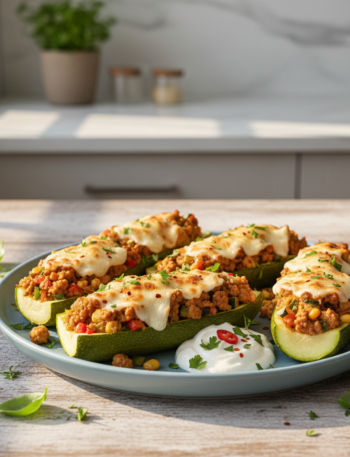 Feature image for yummy Keto & Low carb Turkey Zucchini Boats Recipe