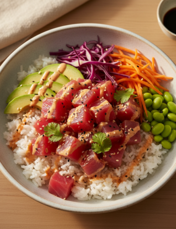 Feature image for yummy Keto & Low carb Tuna Poke Bowl Recipe
